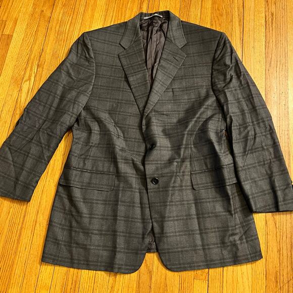 Loro Piana Hickey Freeman Blazer Mens 44 Italy Sport Coat USA Gray Plaid Jacket